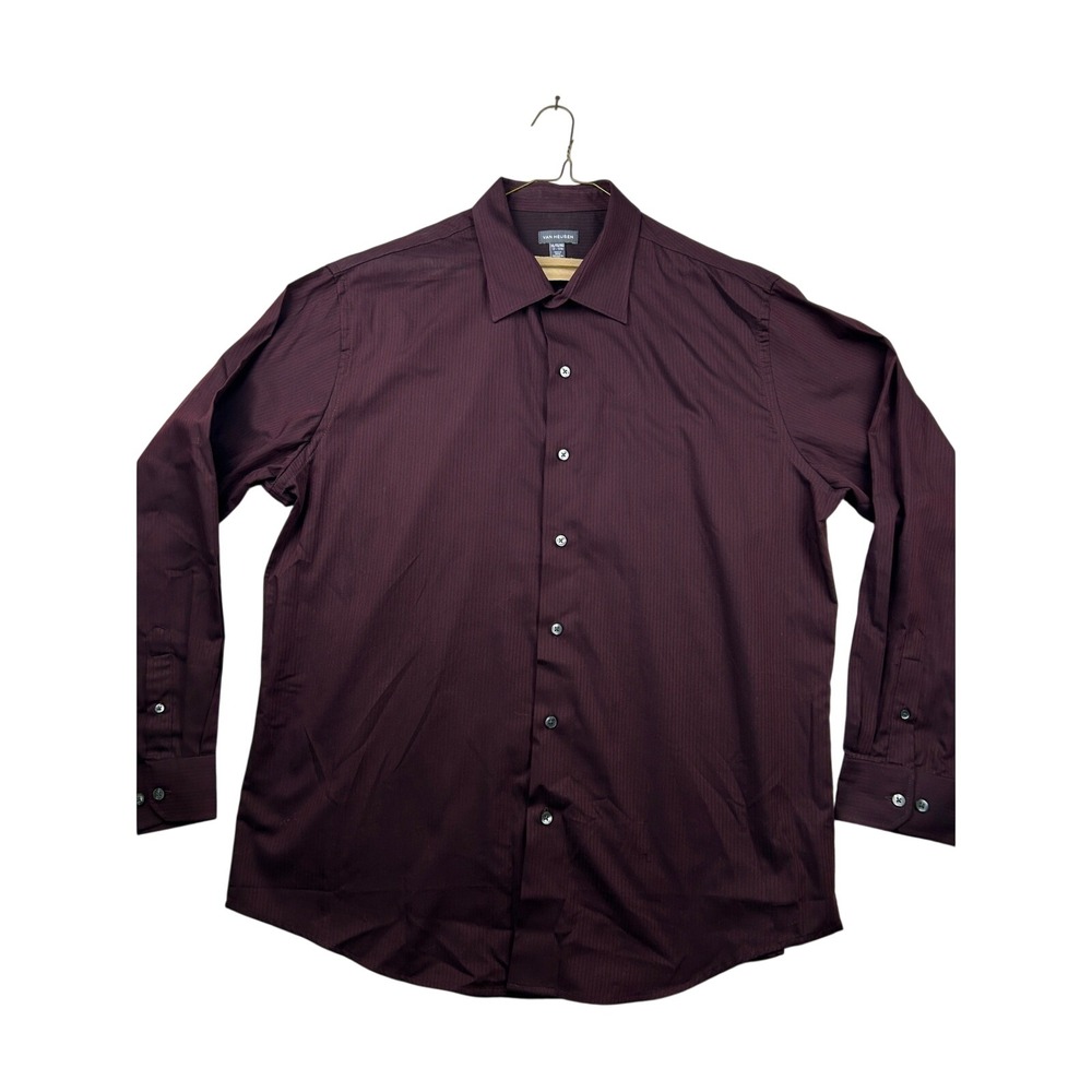 Van Heusen Men's Button Up Shirt XL Burgundy Stripe Long Sleeve Business Casual